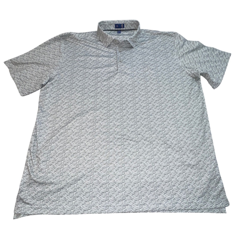 Stitch Golf Polo Mens XXL Gray White Wave Print Performance Short Sleeve